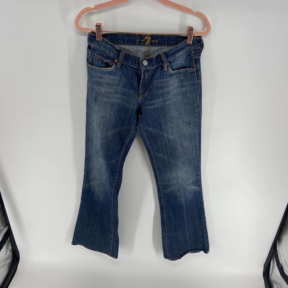 7 for all mankind Beaded Pocket lowrise Medium Wash Flare Jean Pant Womens 27